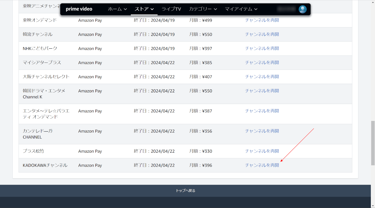 チャンネル解約ができた