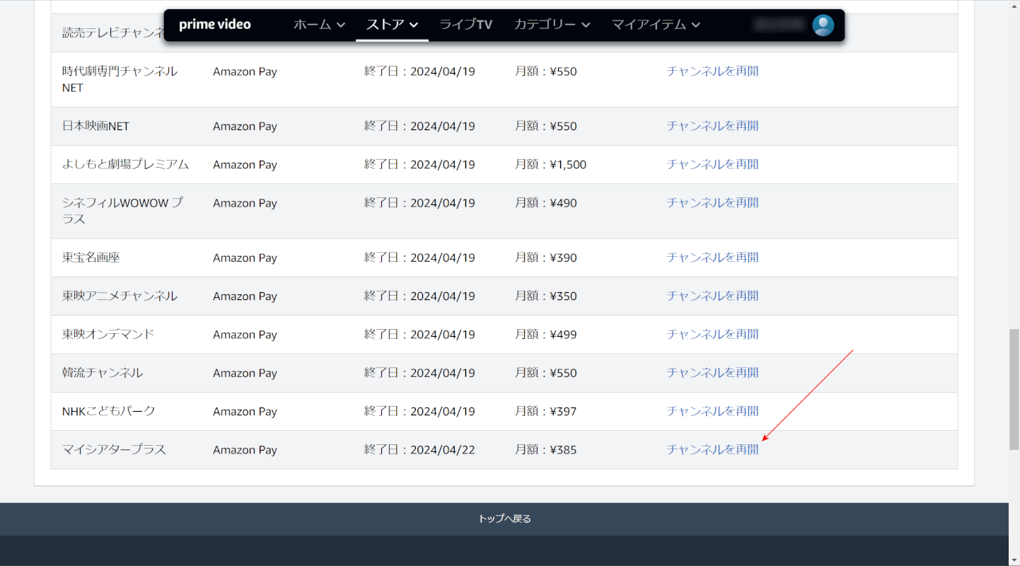 チャンネル解約ができた