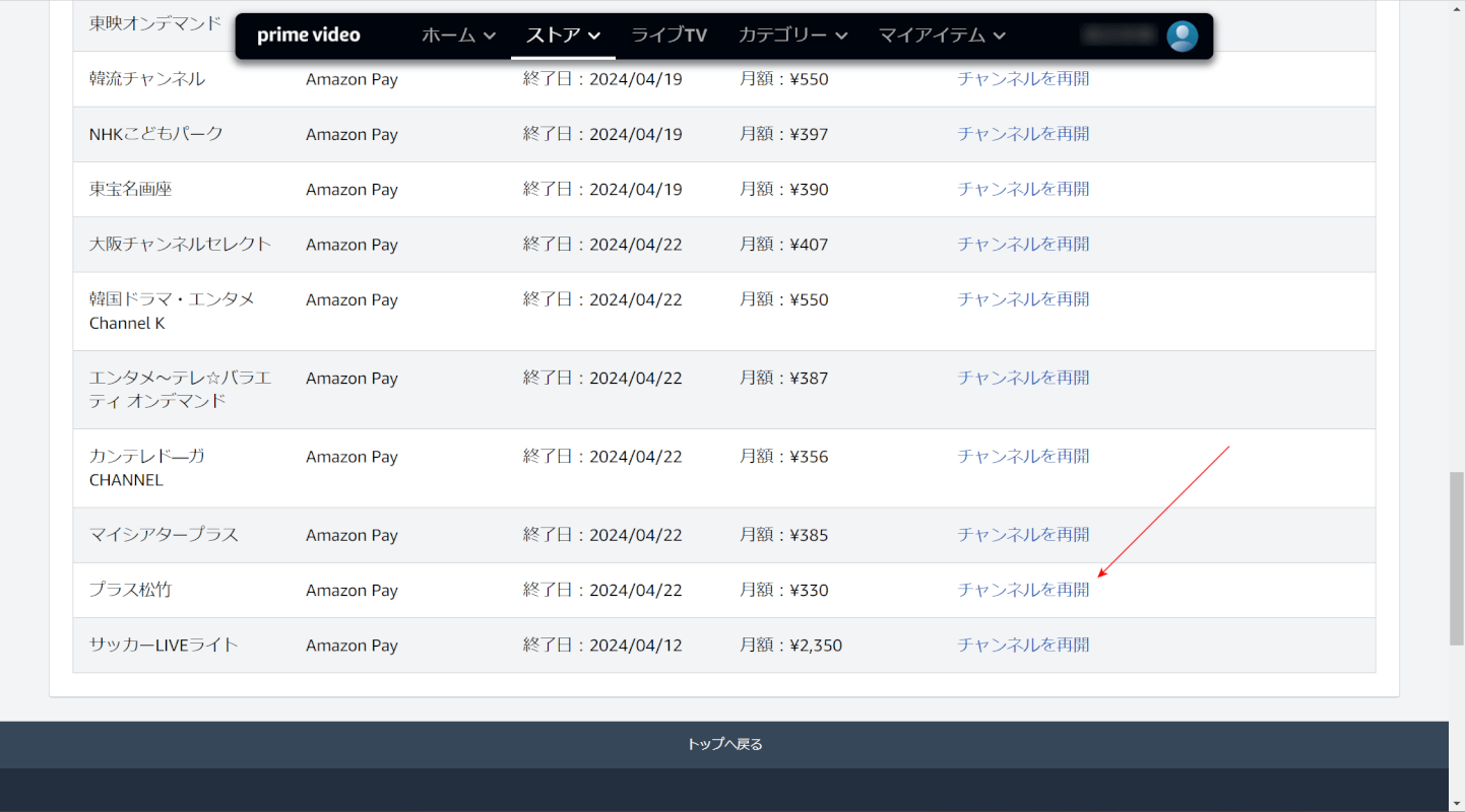 チャンネル解約ができた