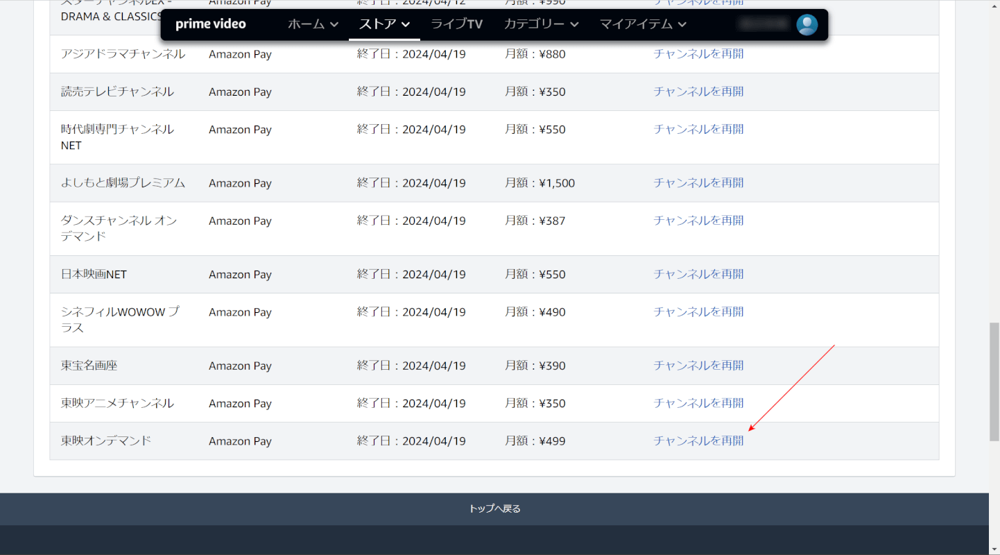 チャンネル解約ができた